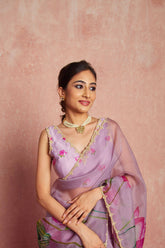 Mauve Organza Silk Saree
