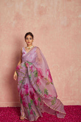 Organza saree with hand embroidery