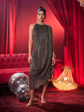 Metallic Bronze Gold Shimmer Drape Dress