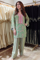 Mint Blossom Printed Farshi Co-Ord Set