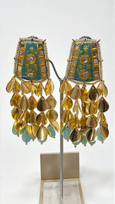 Mixed Metal Turquoise Gold Dangler Earrings
