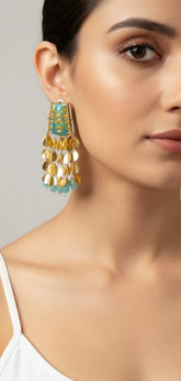 Mixed Metal Turquoise Gold Dangler Earrings