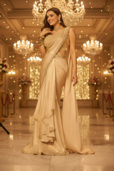 The Imperial Pre-Draped Saree with Moti and Stone Detailing