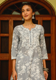 Mulmul Orange Chikankari Straight Kurta