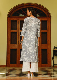 Mulmul Orange Chikankari Straight Kurta