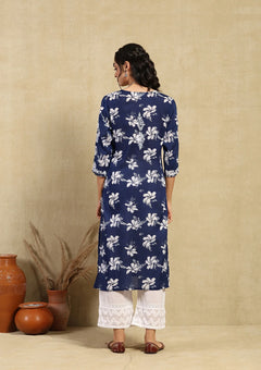Mulmul Red Chikankari Straight Kurta