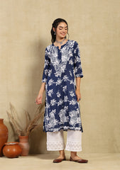 Mulmul Red Chikankari Straight Kurta