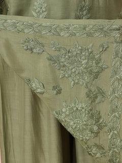 Muslin Light Green Chikankari Kurti Palazzo Set