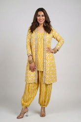 Muslin Yellow Gold Trim Dhoti Jacket Set
