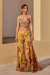 Mustard Floral Organza Bageecha Sharara Set