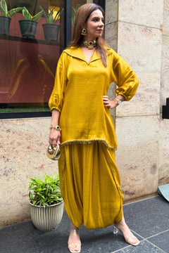 Zariya Mustard Draped Dhoti Set