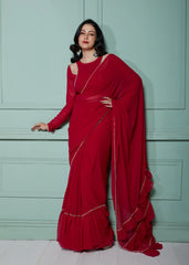 Pre-Draped Frilled Saree with Blouse and Peticoat