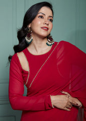 Pre-Draped Frilled Saree with Blouse and Peticoat