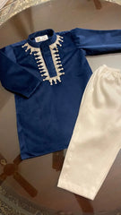 Navy Velvet Boys Kurta Set