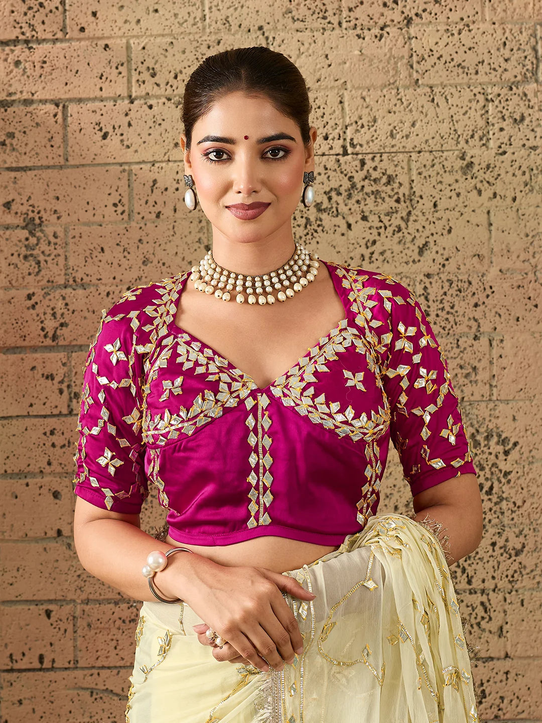 Chiffon Kaccha Gotapatti Work Party Wear Saree with Stitched Angi Blouse