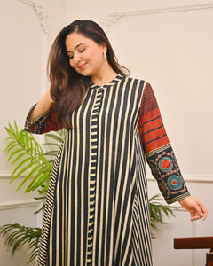 Noir Classic Striped Muse A-Line Muslin Kurta Set