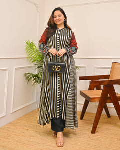 Noir Classic Striped Muse A-Line Muslin Kurta Set