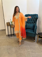 Golden Orange Tissue Scallop Suit Set