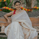 Off White and Gold Cotton Saree