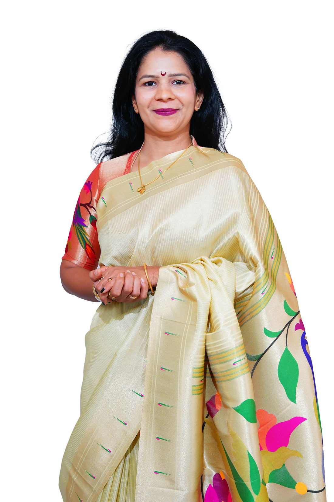 Lotus Soft Silk Paithani Saree with Multicolor Pallu