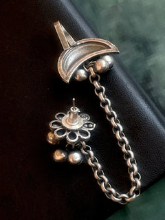 Oxidized Silver Jhumki Earrings with Monalisa Stone