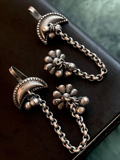 Oxidized Silver Jhumki Earrings with Monalisa Stone