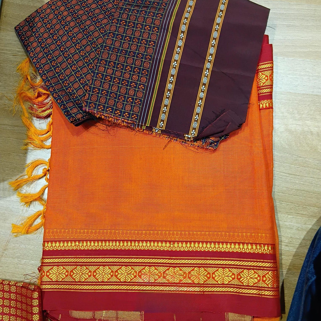 Handloom Cotton Silk Ilkal Saree With Pure Resham Pallu - Orange and Red Border