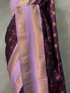 Banarasi Silk Saree with Lavender Zari Border