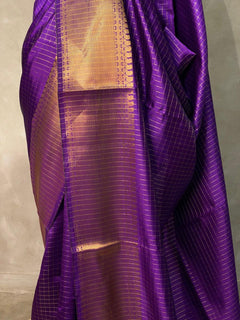 Royal Purple Semi Banarasi Check Saree