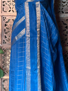 Royal Blue Viscose Crepe Saree with Silver Zari Border