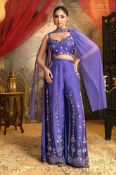 Royal Purple Dola Silk Palazzo Set with Handwork Detailing