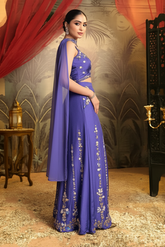 Royal Purple Dola Silk Palazzo Set with Handwork Detailing
