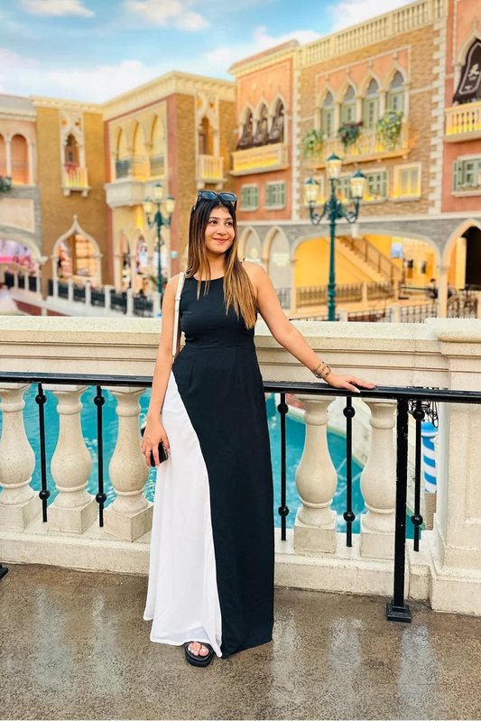 Noir Ivory Contrast Panel Maxi Dress