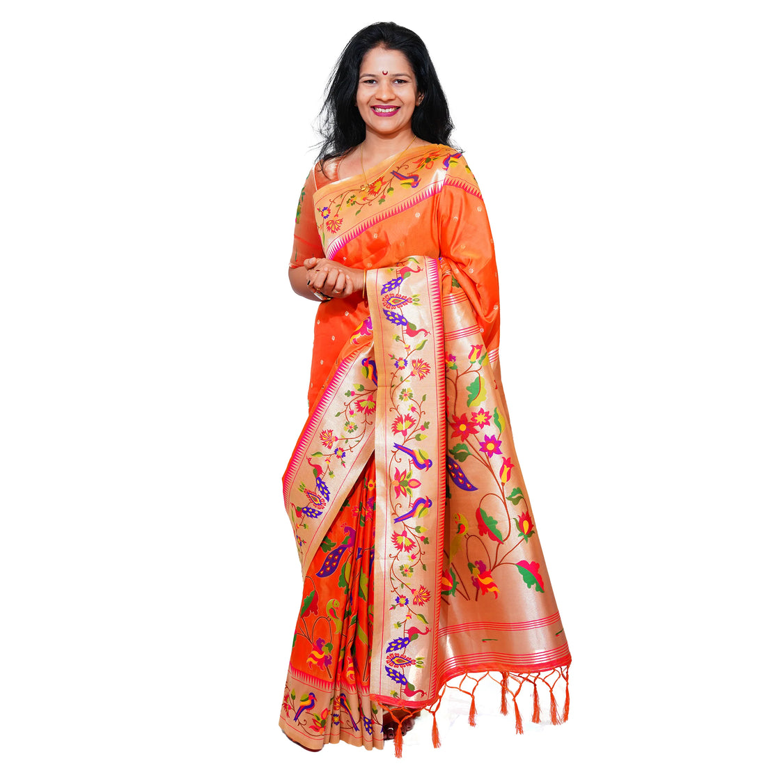 Mayurika Pure Silk Paithani Saree with Royal Floral Bird Pallu