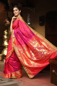 Mrunalini Peach Pink Paithani Silk Saree