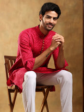 Pink Cotton Leheriya Kurta Set