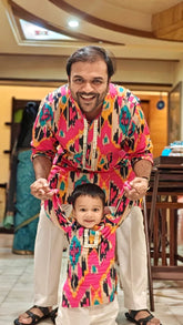 Pink Ikat Boys Kurta Set