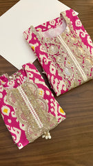 Pink Ikat Girl Kurta Pyjama set