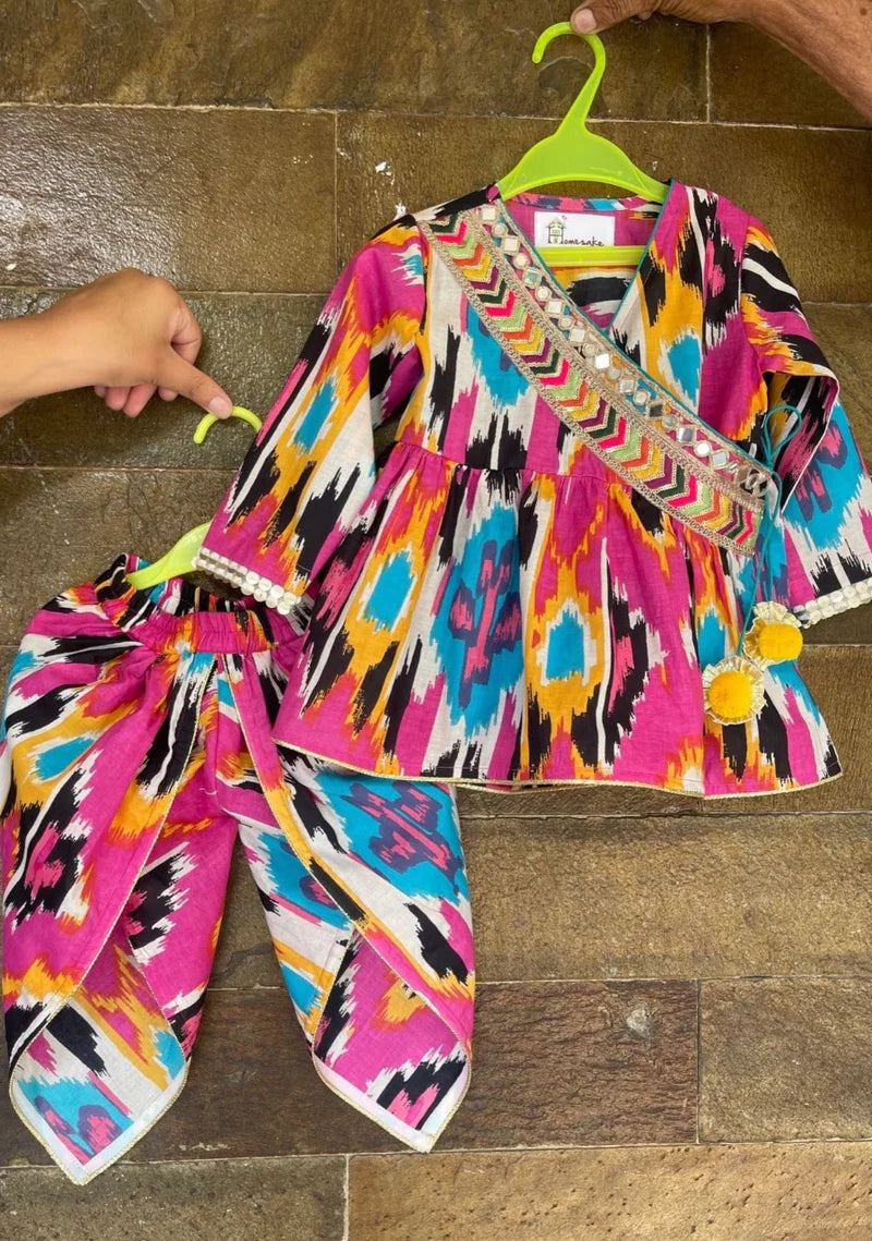 Pink Ikat Girls Dhoti Set