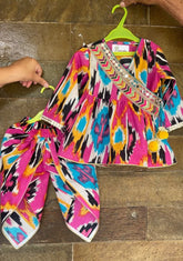 Pink Ikat Girls Dhoti Set