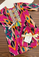 Pink Ikat Girls Kurta Set