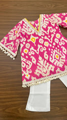 Pink Ikat Seashells Girls Kurta Set