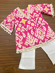 Pink Ikat Seashells Girls Kurta Set