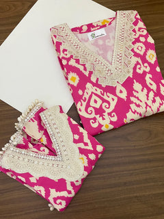 Pink Ikat Seashells Girls Kurta Set