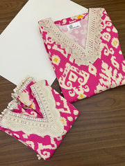 Pink Ikat Seashells Girls Kurta Set