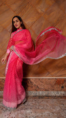 Pink Leheriya Organza Saree