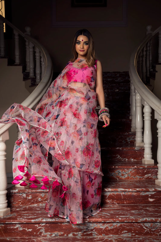 Pink Lotus Organza Saree