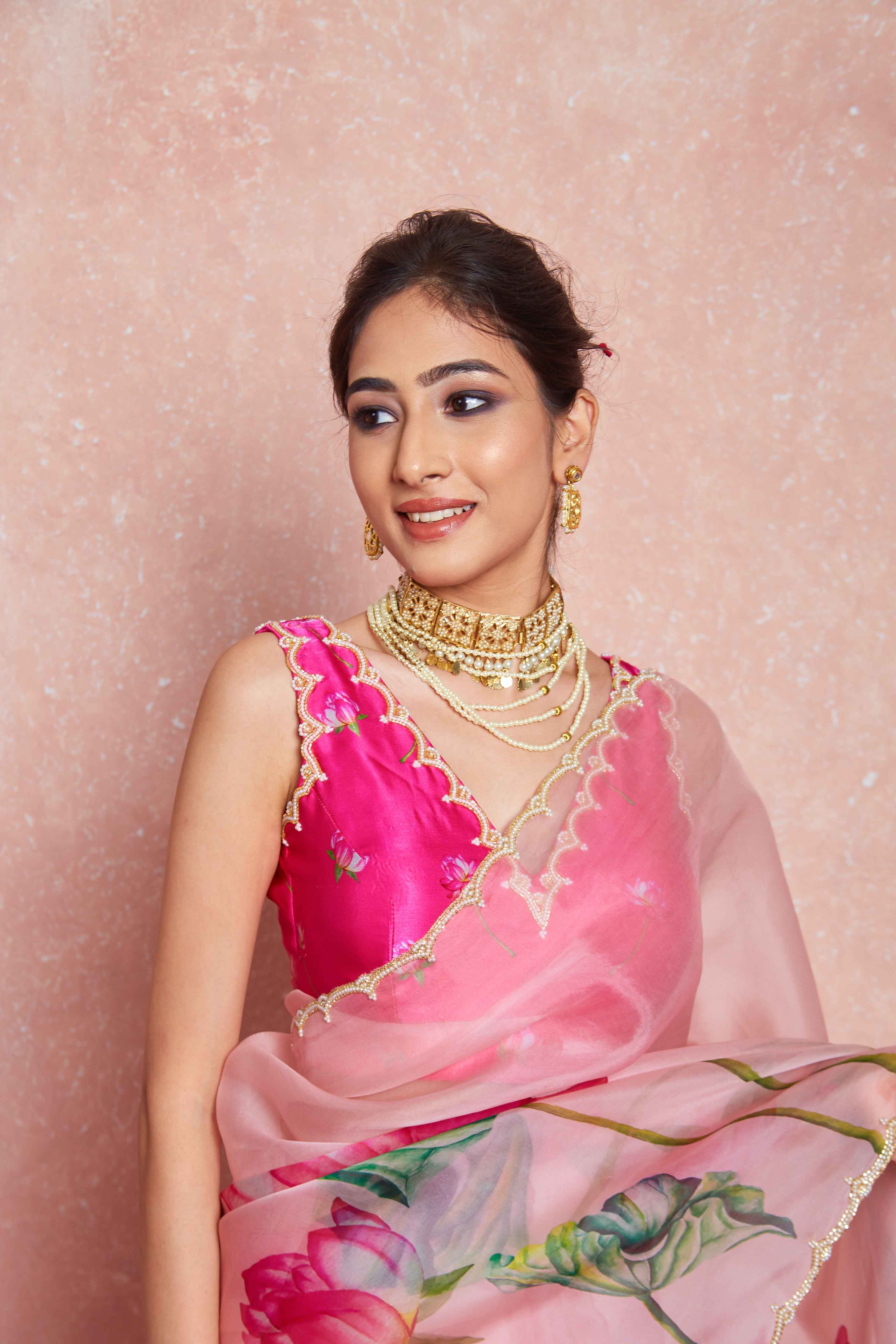 Pink Organza Silk Saree