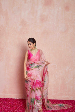 hand embroidered organza saree