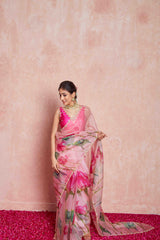 hand embroidered organza saree
